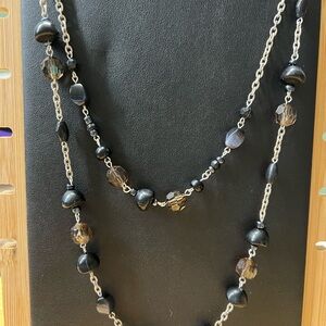 Silver and Black Multi-Strand Necklace with Beads